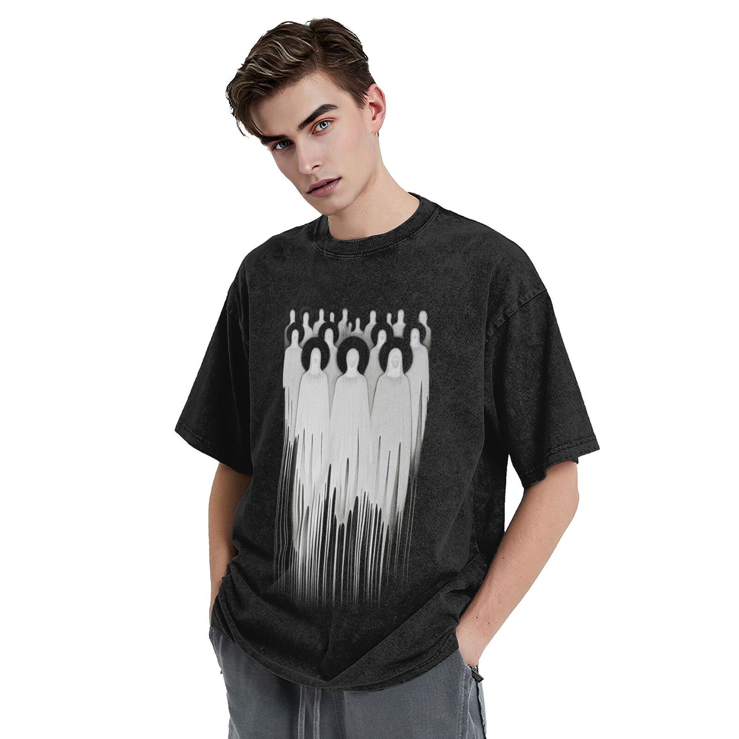 Men's Classic Cotton Crew Neck T-Shirt - Lightweight Textured Fabric with Illustrated Prints for Casual Outfits GOT008W